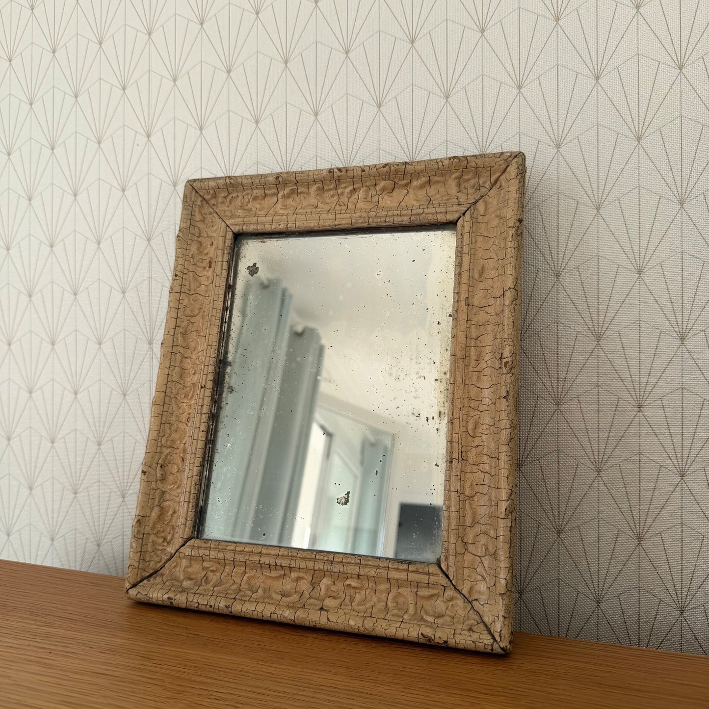 Vintage French Crackled Mirror Aged Wood Frame Foxed Glass 1930s 0302264 Fleamarketfrance