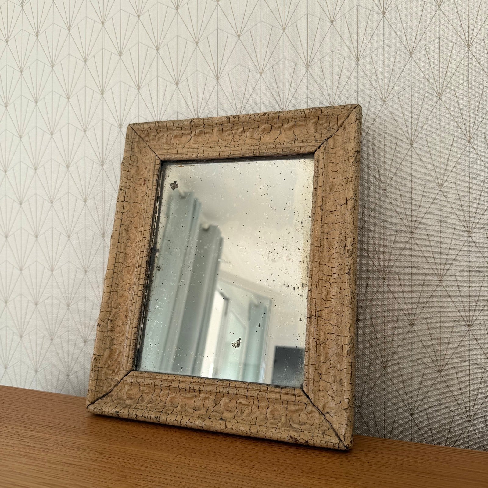 Vintage French Crackled Mirror Aged Wood Frame Foxed Glass 1930s 0302264 Fleamarketfrance