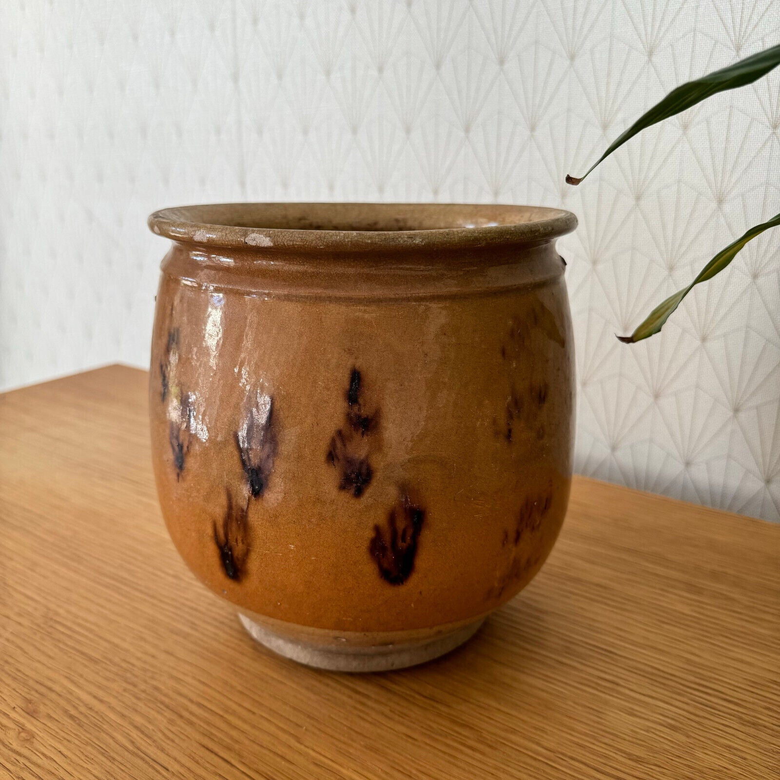 HANDMADE GLAZED YELLOW FRENCH CONFIT JAM POT SMALL STONEWARE 7 1/2 BIG 15062411 - Fleamarketfrance