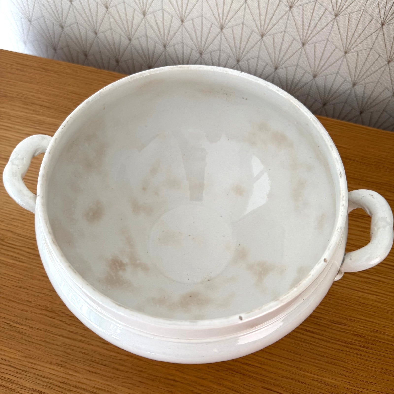 Vintage French Sarreguemines Tureen White Earthenware Terre de Fer 22102510 Fleamarketfrance : French vintage and antique decor