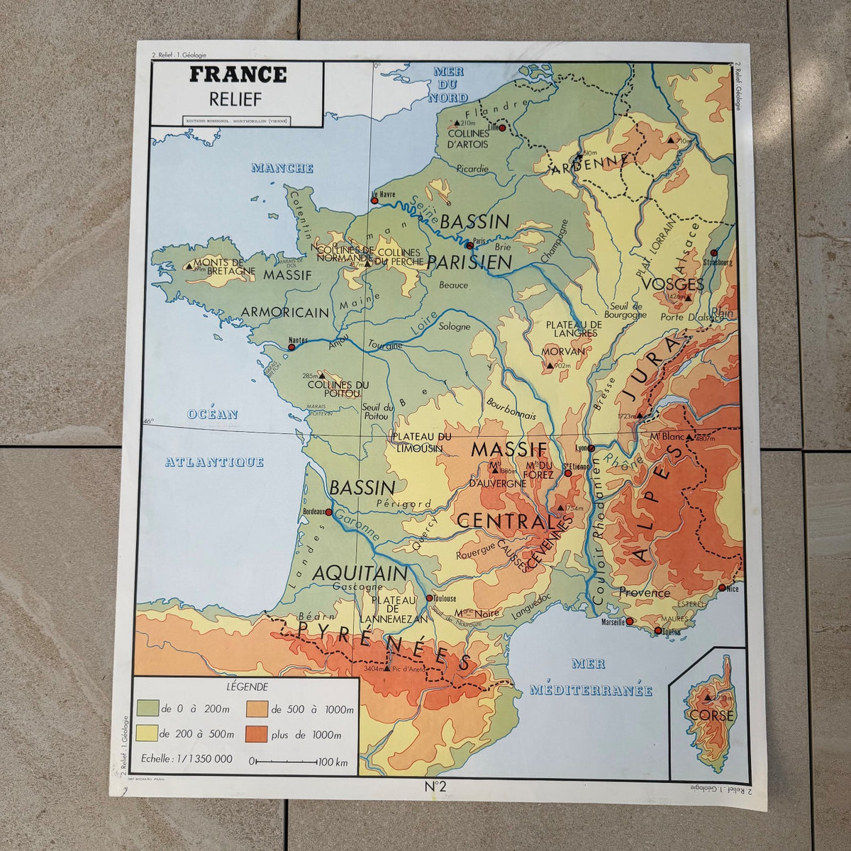 Vintage French Educational School Relief Map Double Sided Poster 2008266 Fleamarketfrance