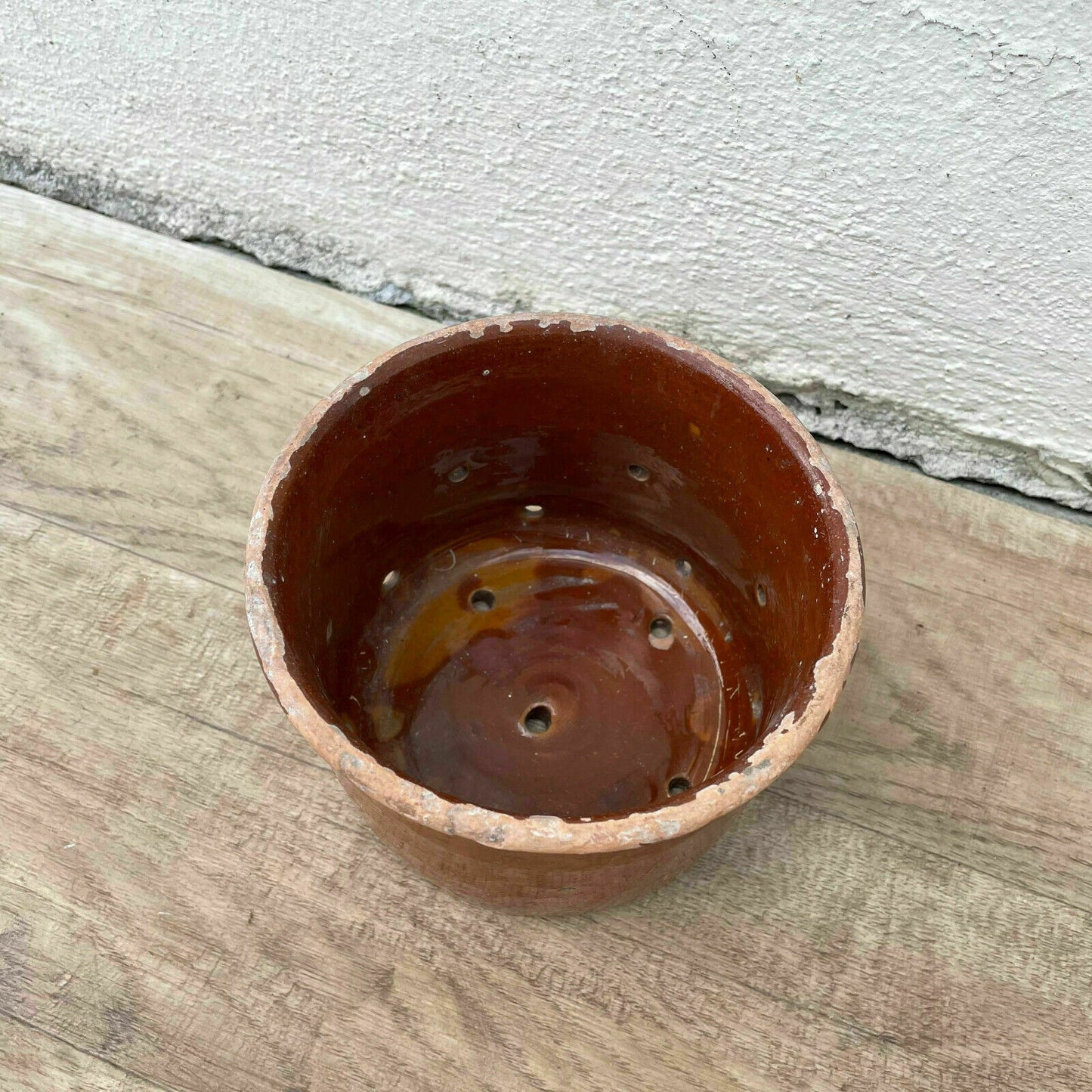 Vintage Antique glazed French Tan terracotta Cheese Faisselle Strainer 05112115 - Fleamarketfrance