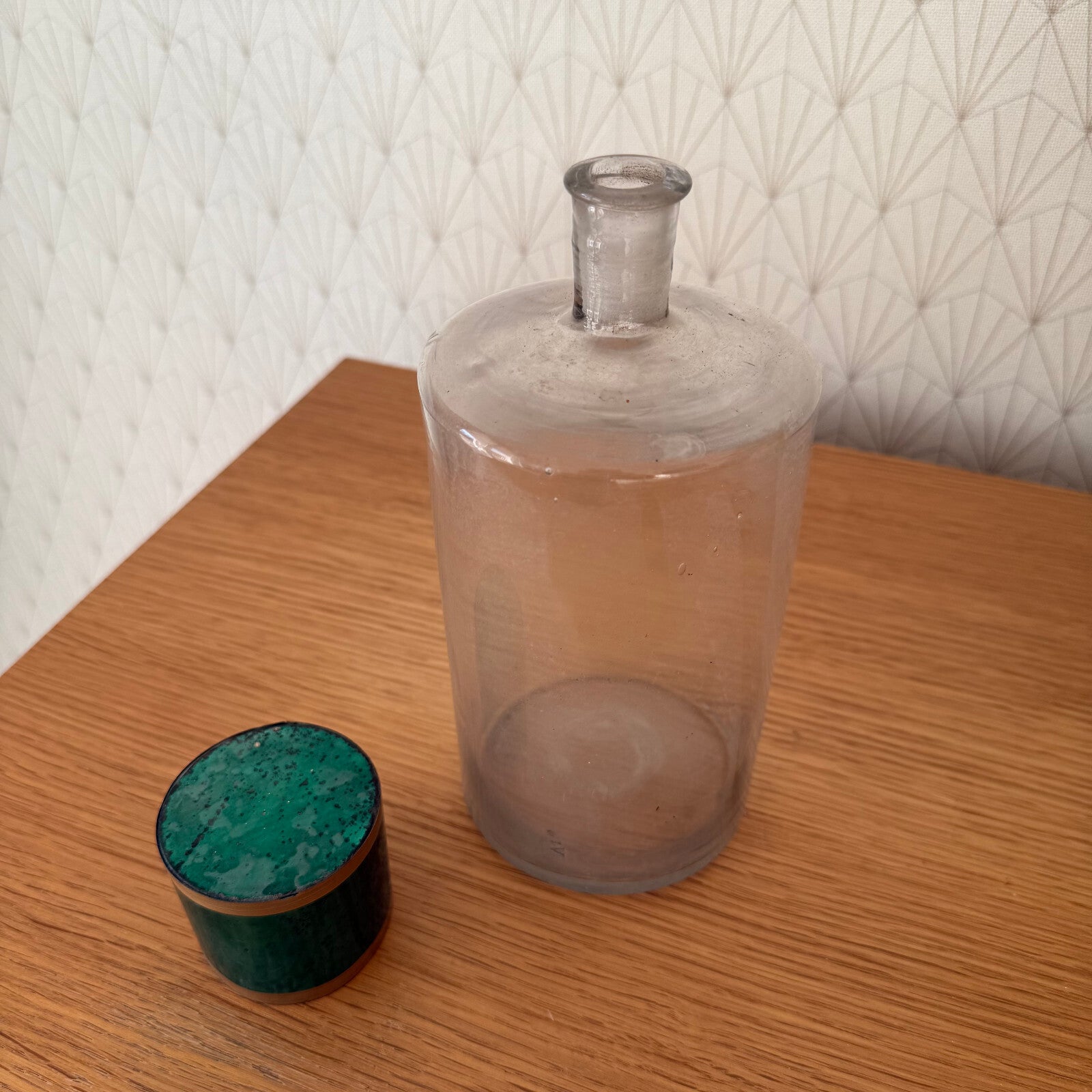 French Apothecary Jar Clear Glass Green Cap Pharmacy Storage Antique 2001251 Fleamarketfrance
