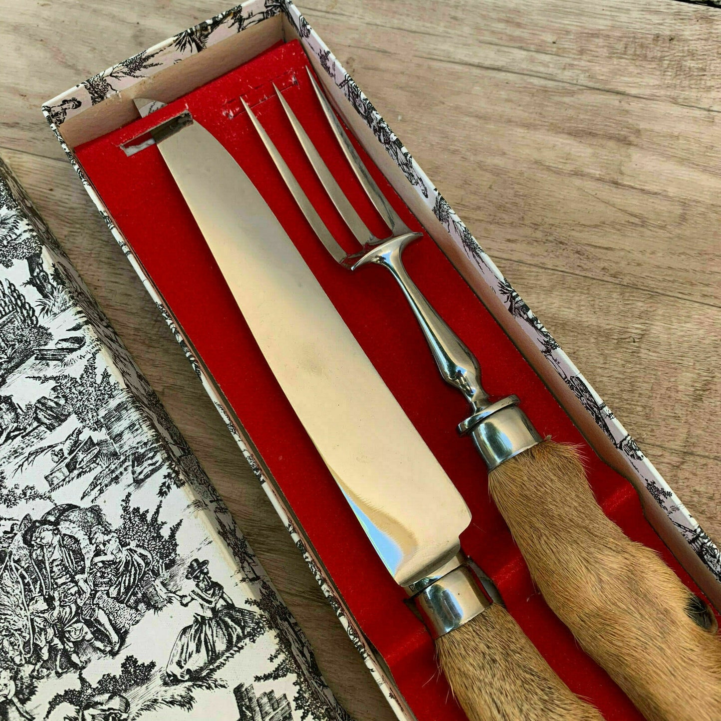 French Carving Set Vintage Wood Handle Meat Knife Fork Box 1810196 Fleamarketfrance
