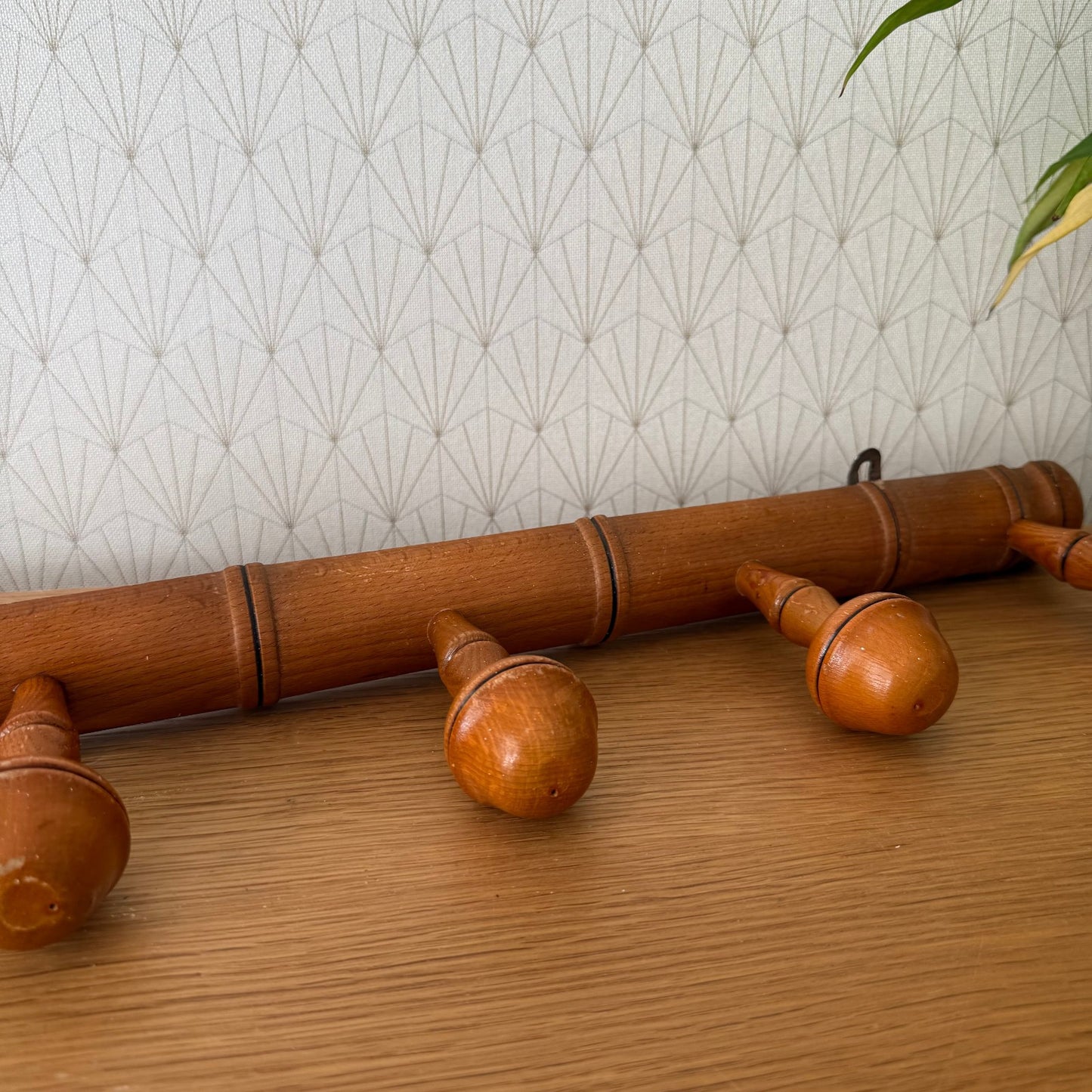 Antique Wooden French Coat Hook Hat 5 Pegs Hanger Faux Bamboo rack 0307259