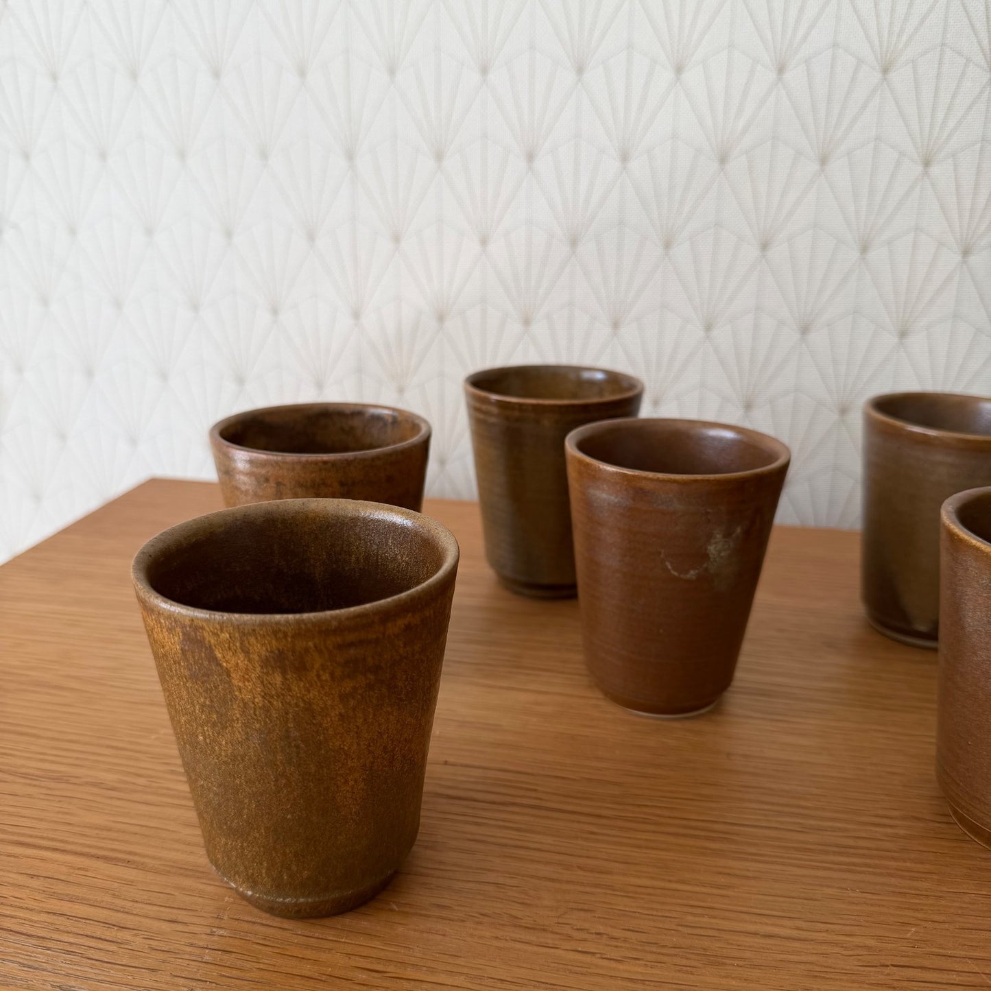 set of 8 GRESPOTS DIGOIN French VINTAGE STONEWARE cups glasses 1912252 Fleamarketfrance : French vintage and antique decor