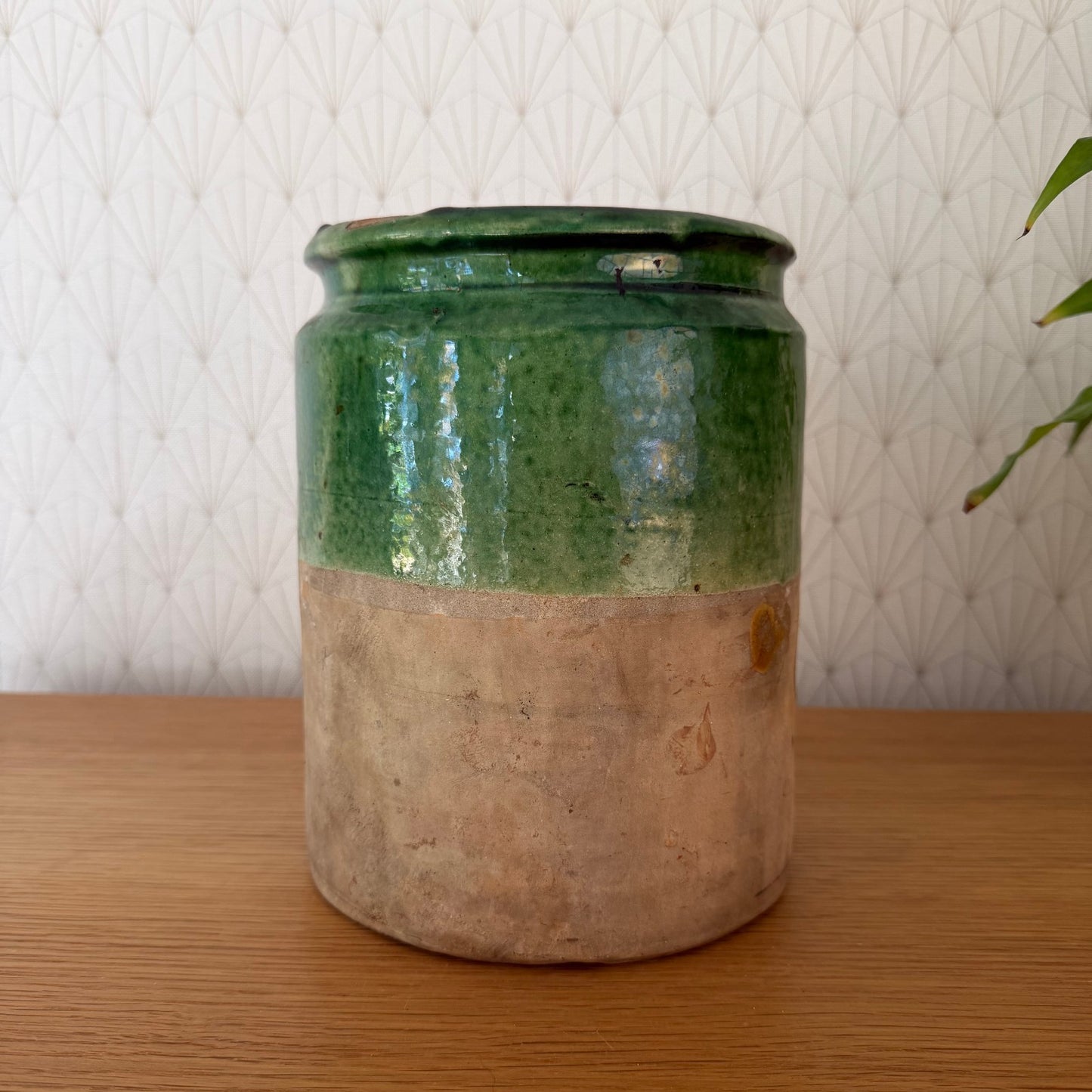 HANDMADE GLAZED GREEN ANTIQUE FRENCH CONFIT POT 8 1/2" TERRACOTTA  20102516
