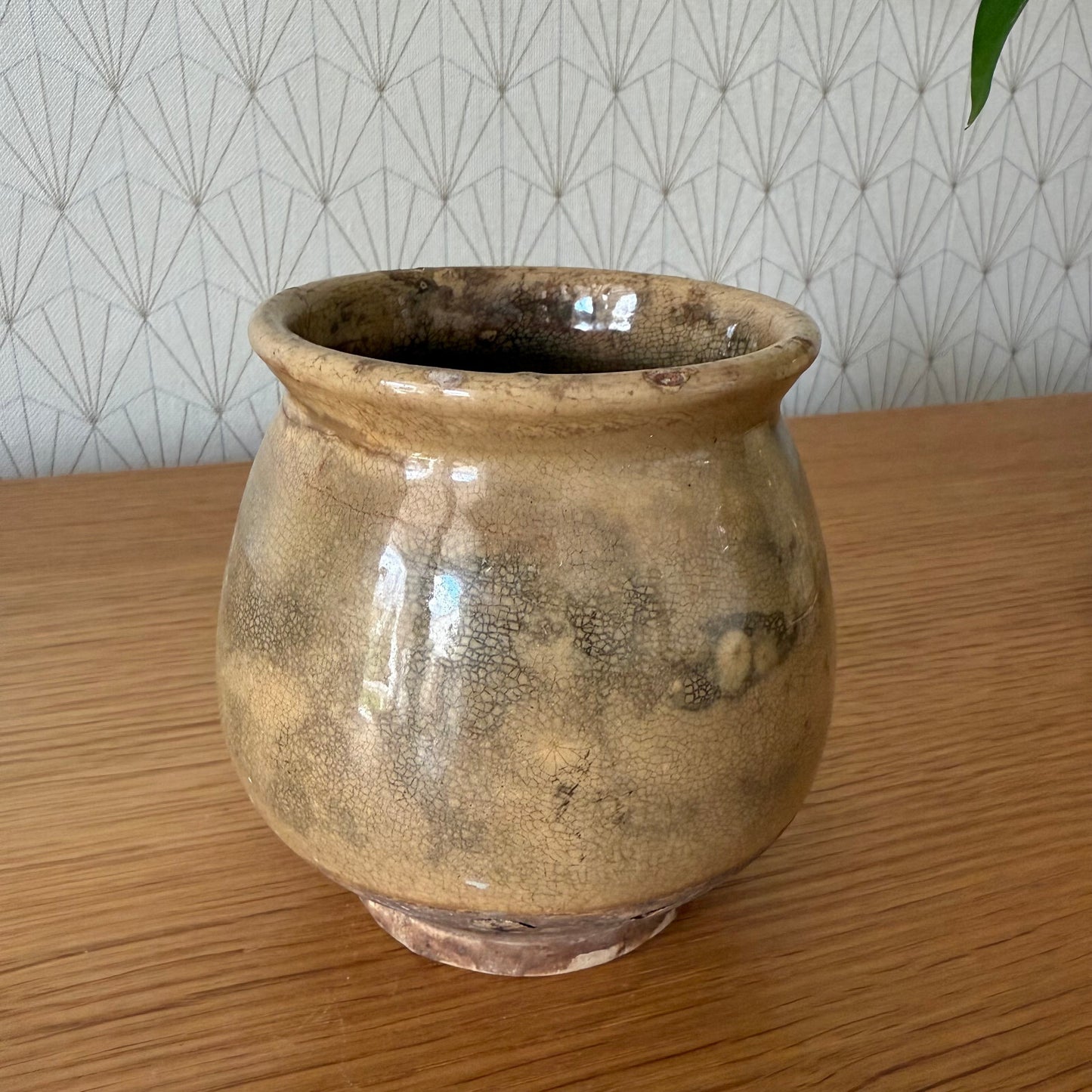 HANDMADE GLAZED BROWN YELLOW ANTIQUE FRENCH HONEY POT 2904258