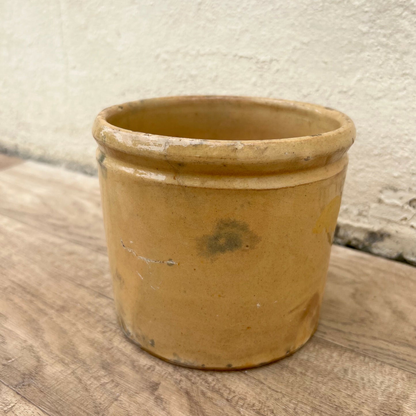 HANDMADE GLAZED YELLOW ANTIQUE FRENCH JAM CONFIT POT TERRACOTTA 5 1/2" 22042229 Unmarked