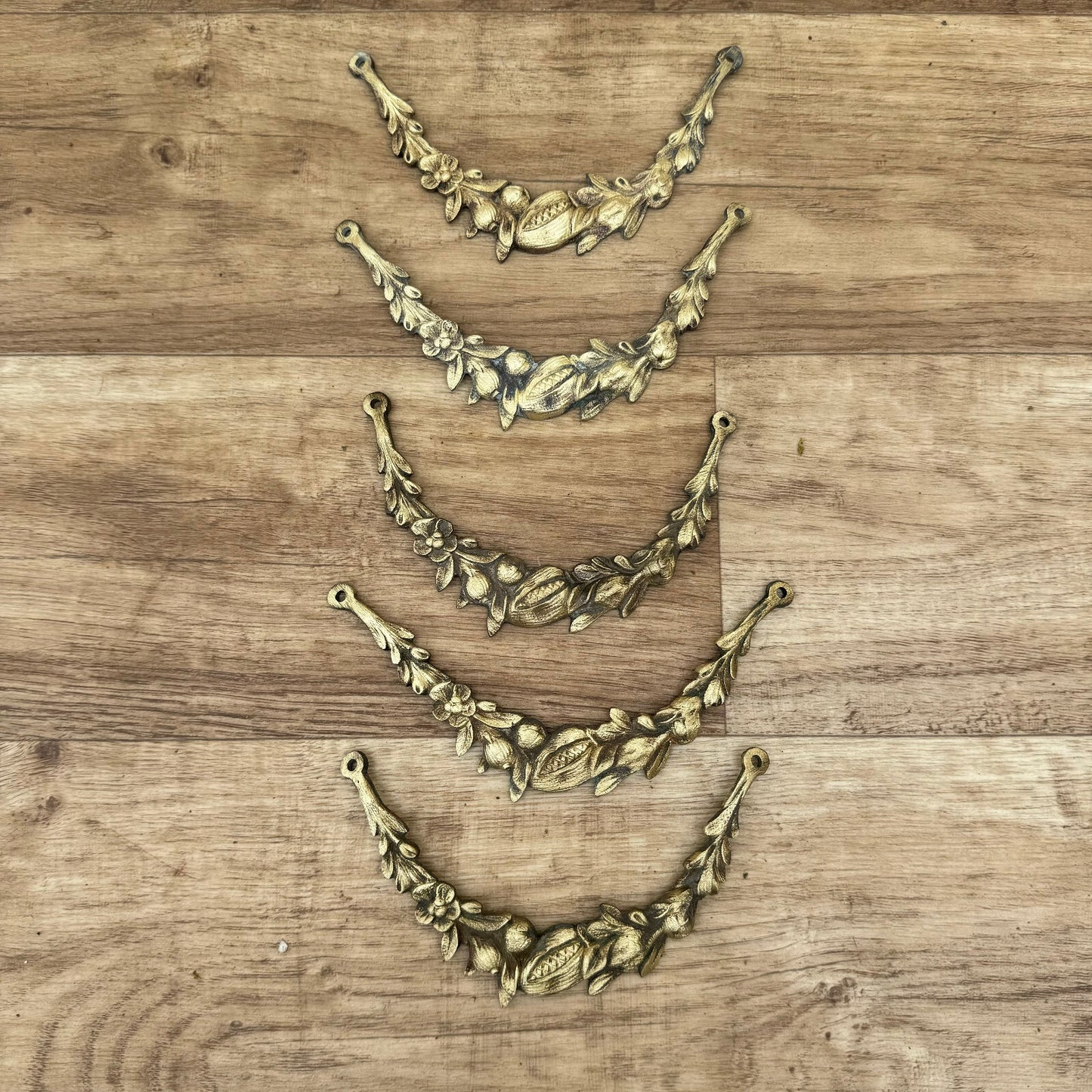French Brass Drawer Pulls Antique Floral Hardware Set of 5 Vintage 0805243 Fleamarketfrance