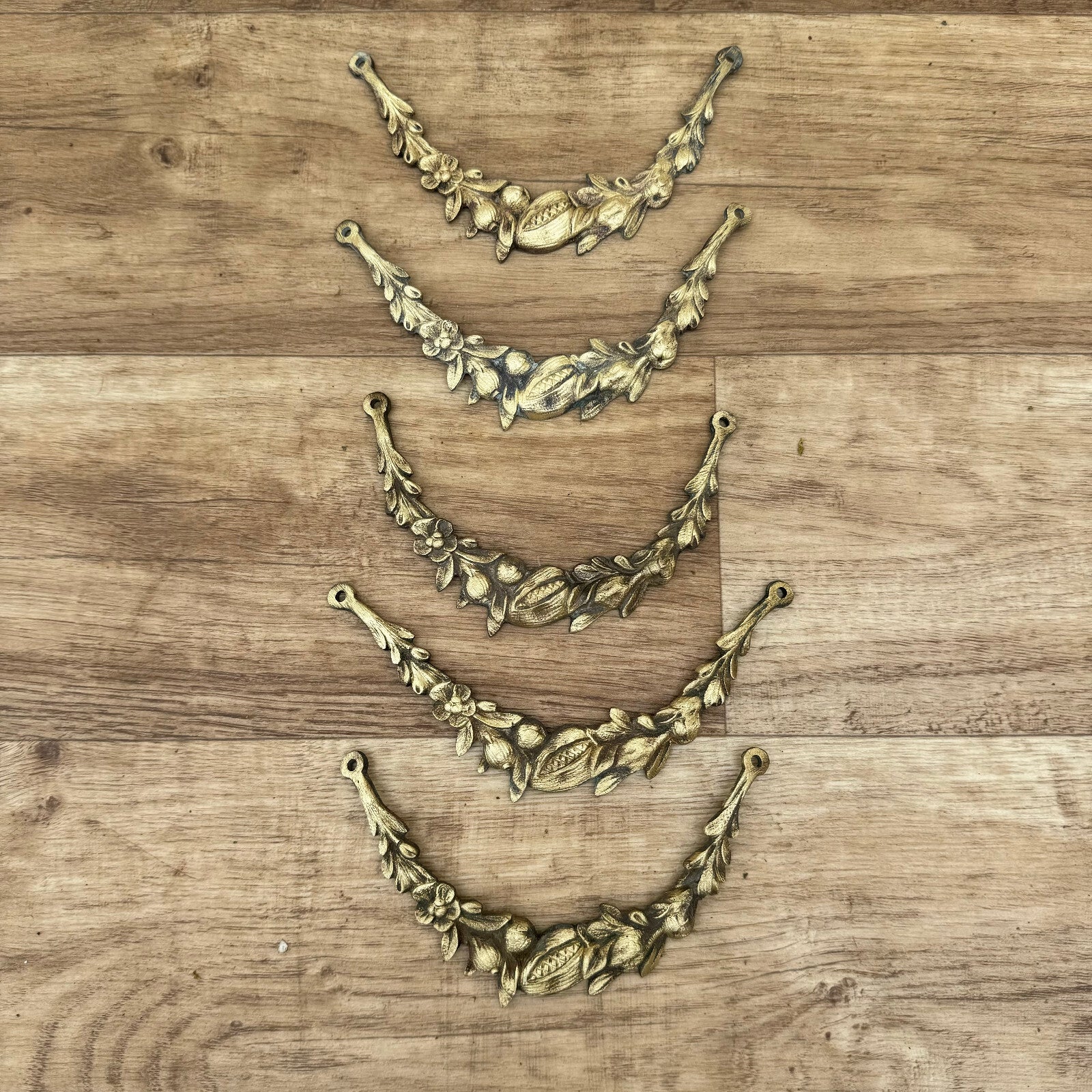 French Brass Drawer Pulls Antique Floral Hardware Set of 5 Vintage 0805243 Fleamarketfrance