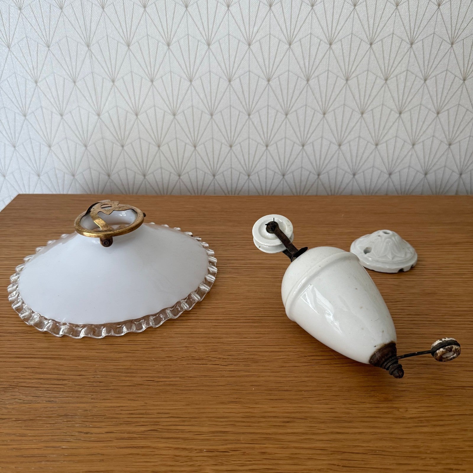French Art Deco Pendant Light Opaline Glass Shade Ceiling Fixture 2708253 Unbranded