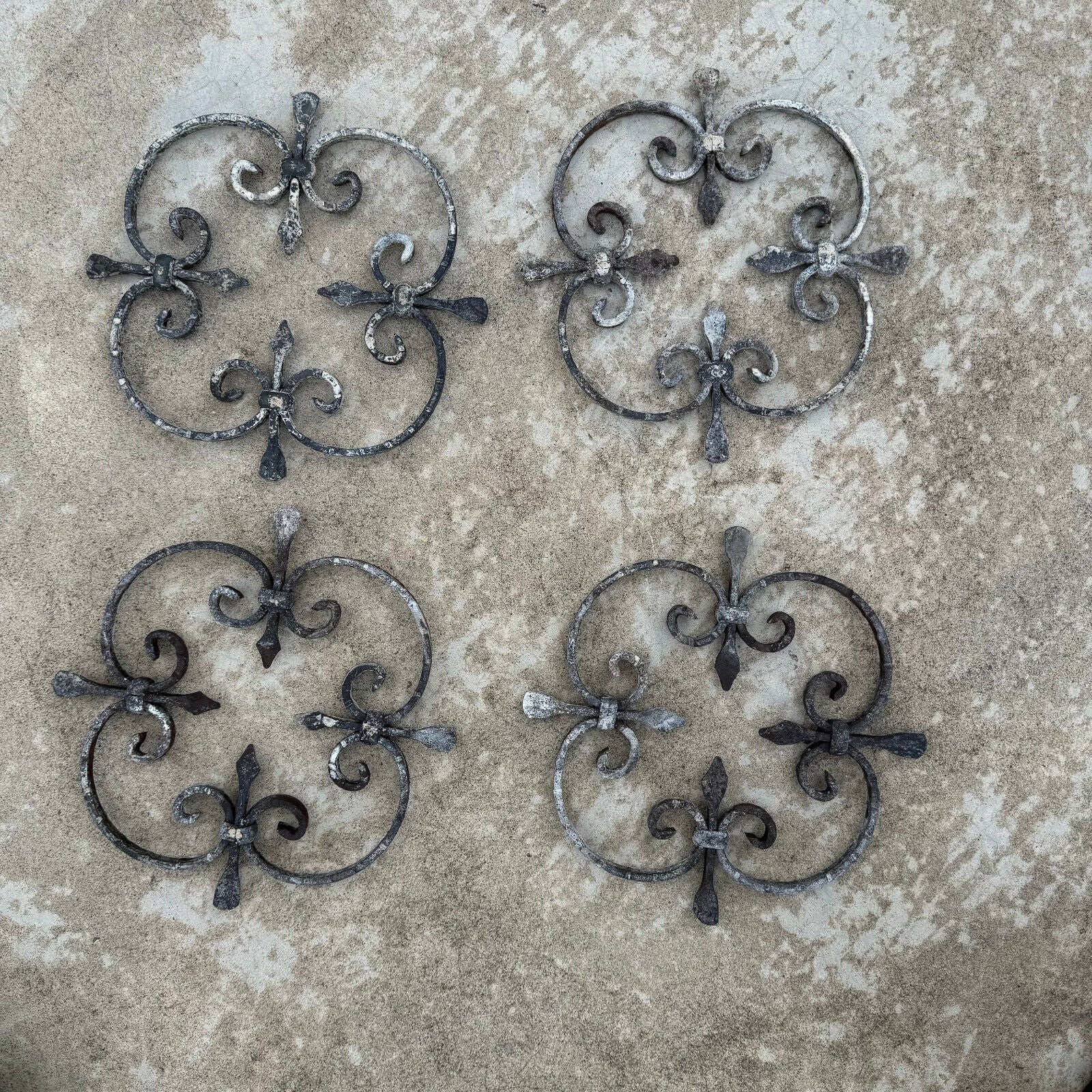 set 4 Vintage Metal FRENCH Wall Defense Grid Fleur de lys flower 0709241 - Fleamarketfrance