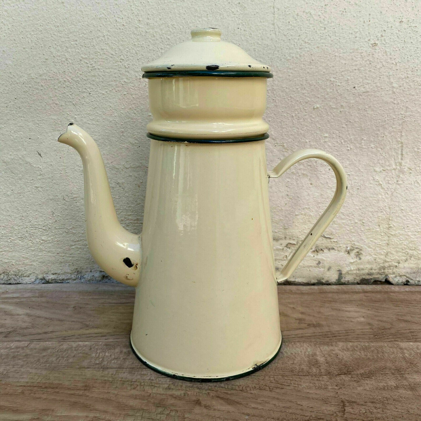 Vintage French Enamelware enameled yellow beige Enamel Coffee Pot 2808209 - Fleamarketfrance