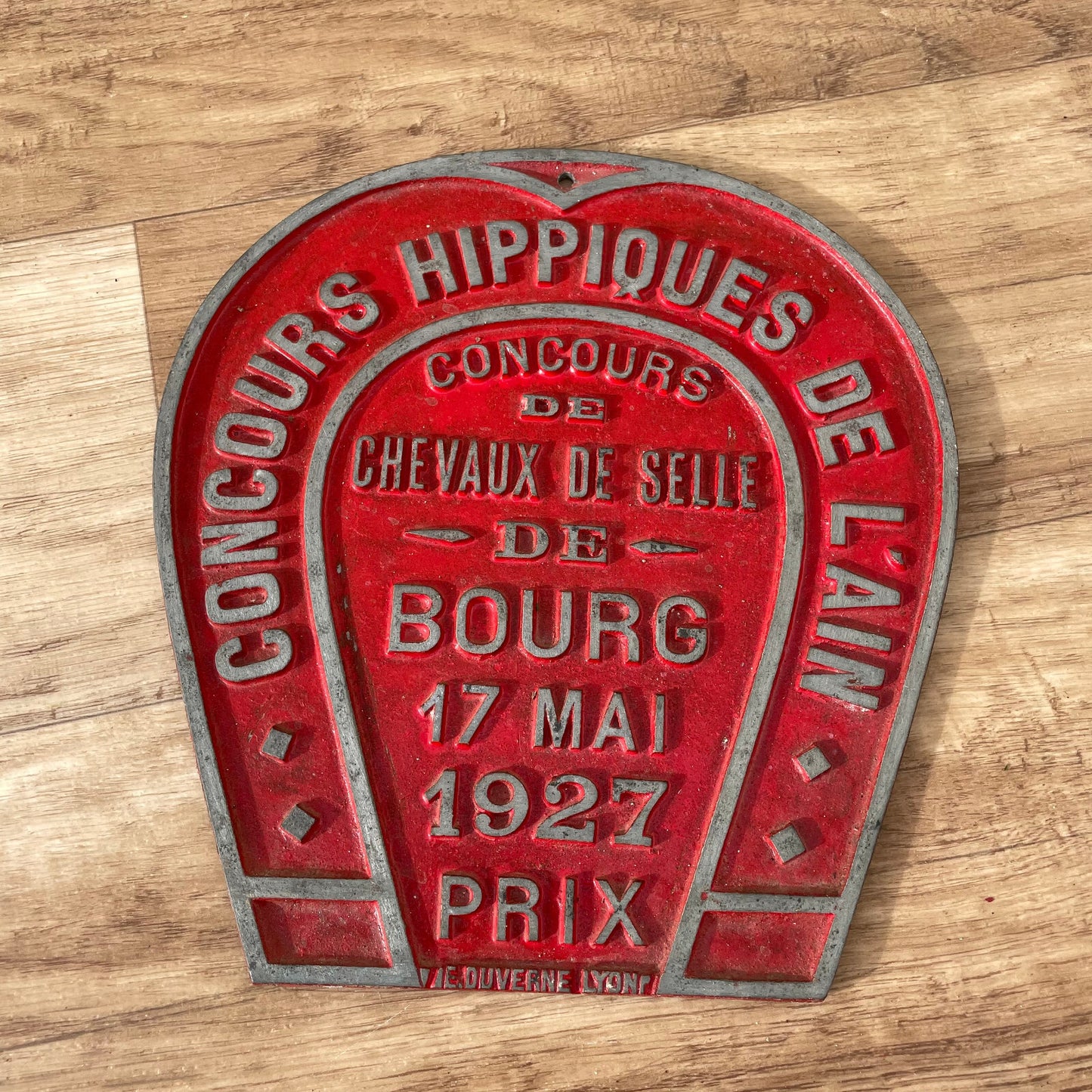 French Vintage Horse Prize Plaque 1927 Equestrian Trophy Red Enamel 11032524 Fleamarketfrance