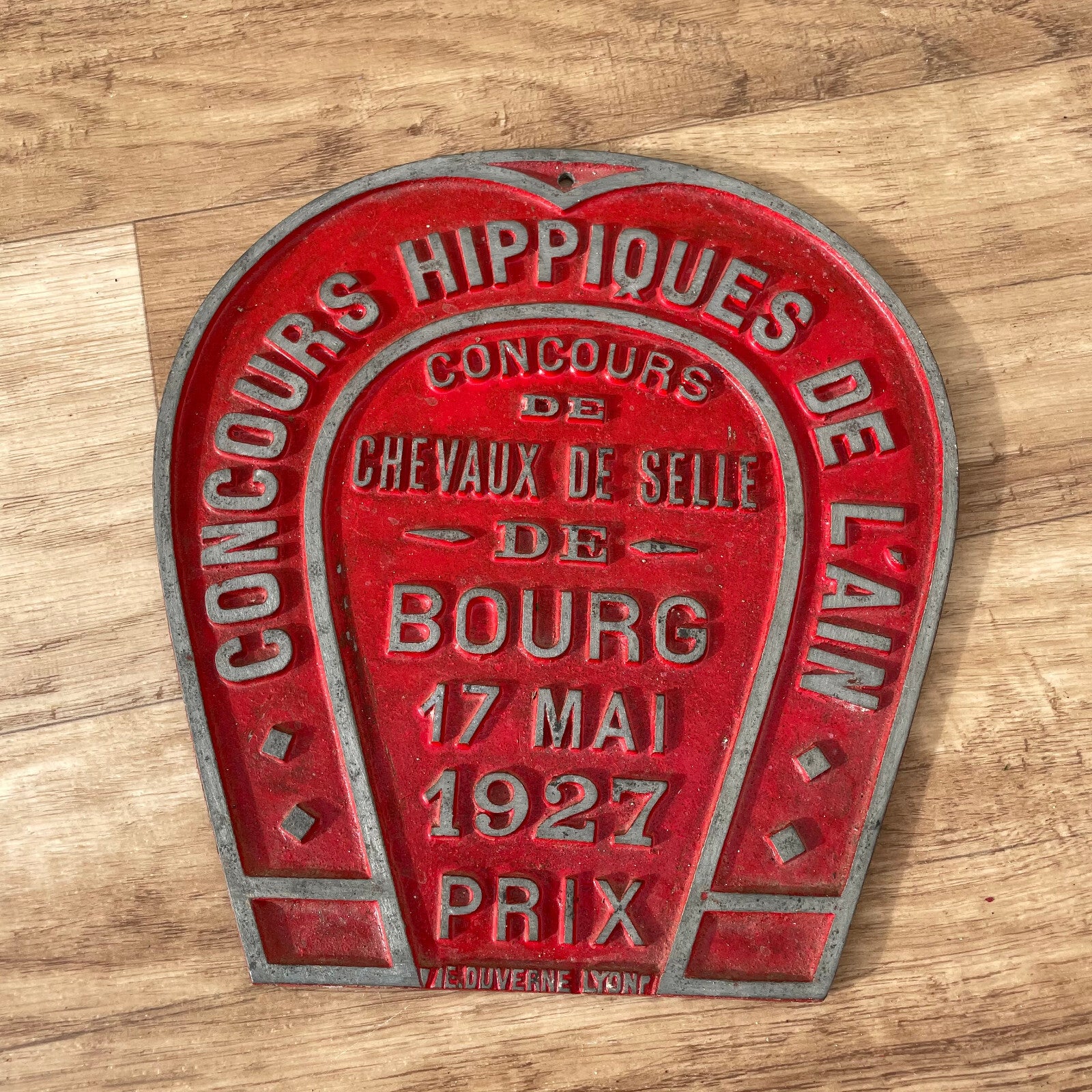French Vintage Horse Prize Plaque 1927 Equestrian Trophy Red Enamel 11032524 Fleamarketfrance