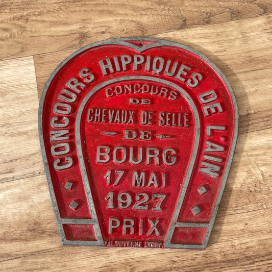 French Vintage Horse Prize Plaque 1927 Equestrian Trophy Red Enamel 11032524 Fleamarketfrance