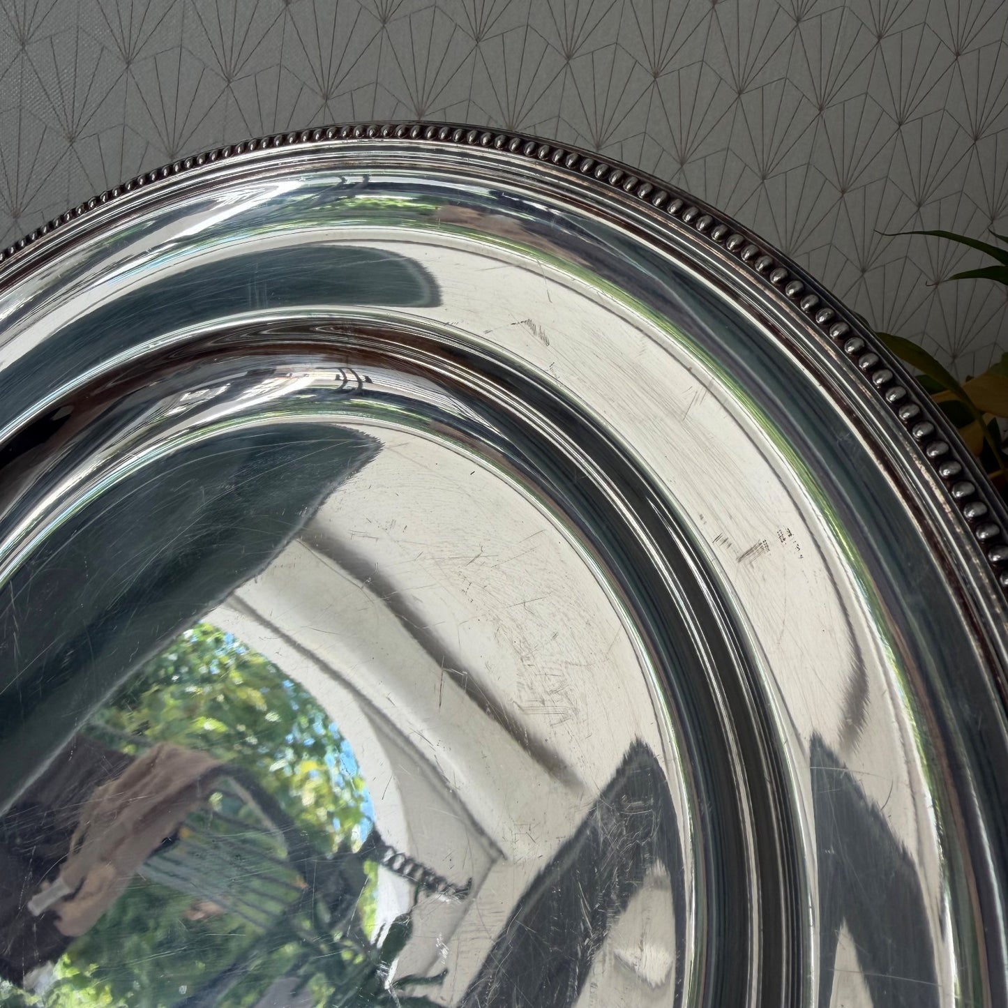 Christofle Silverplate Pearl Beaded French Round Serving Tray 26072612 ercuis