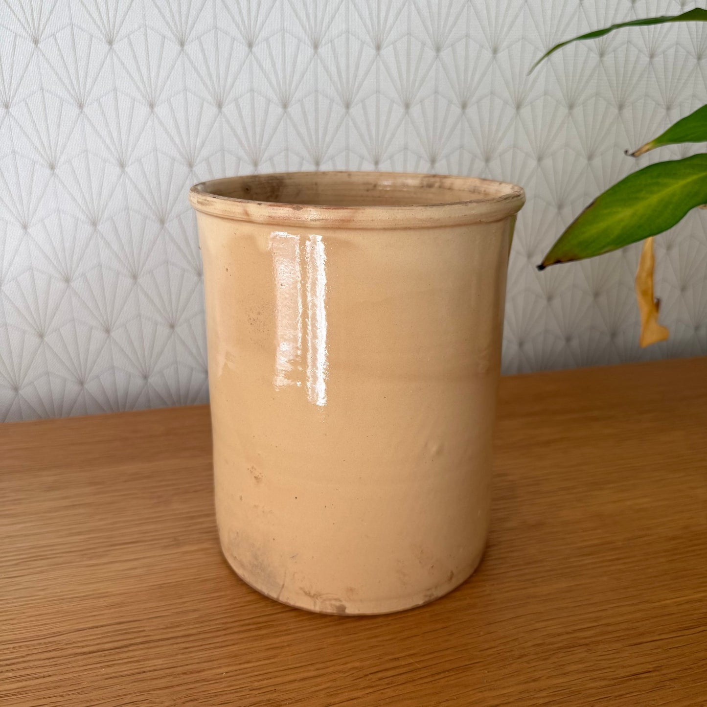 Antique French Jam Pot Yellow Glazed Terracotta Pottery Jar 0809251 Unmarked