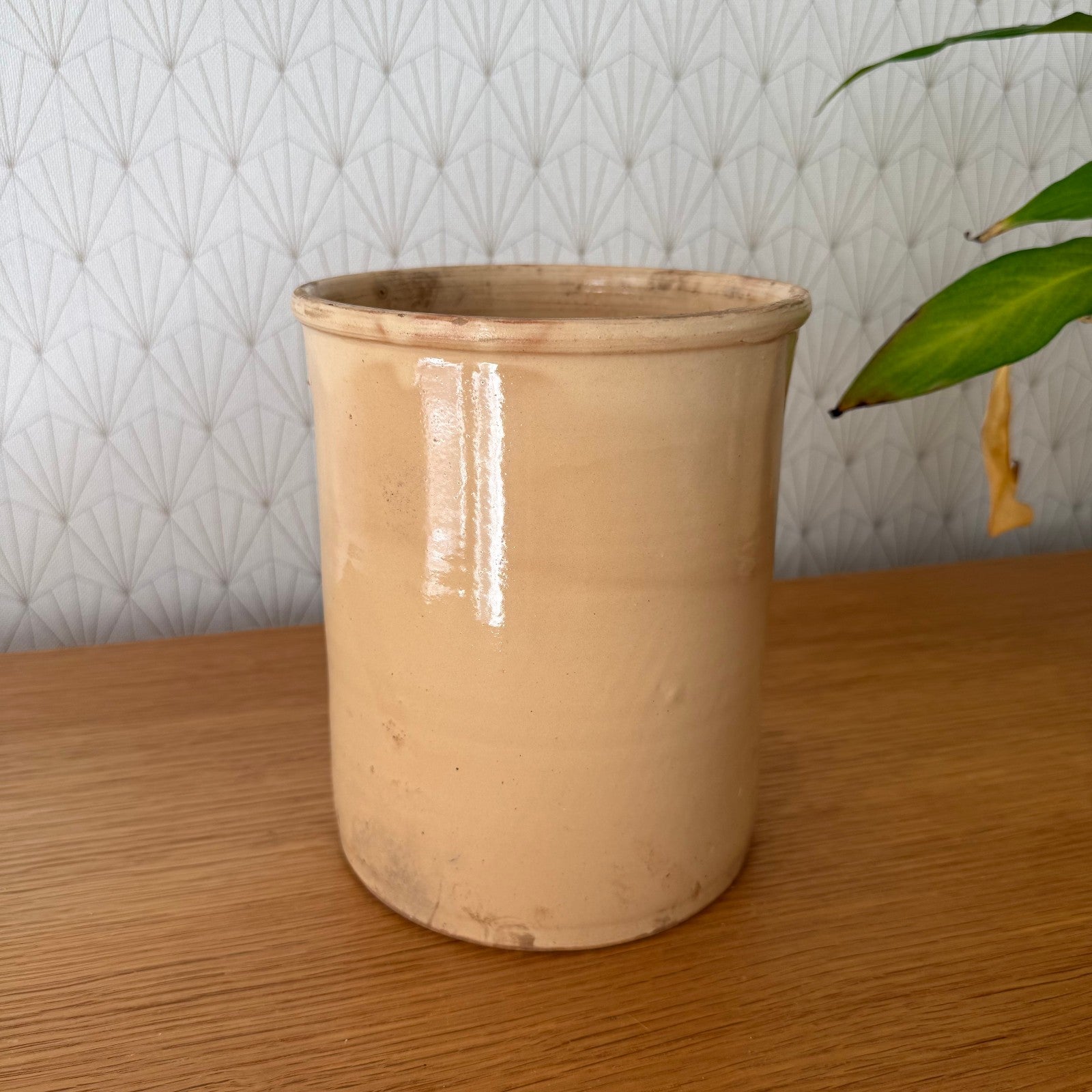 Antique French Jam Pot Yellow Glazed Terracotta Pottery Jar 0809251 Unmarked