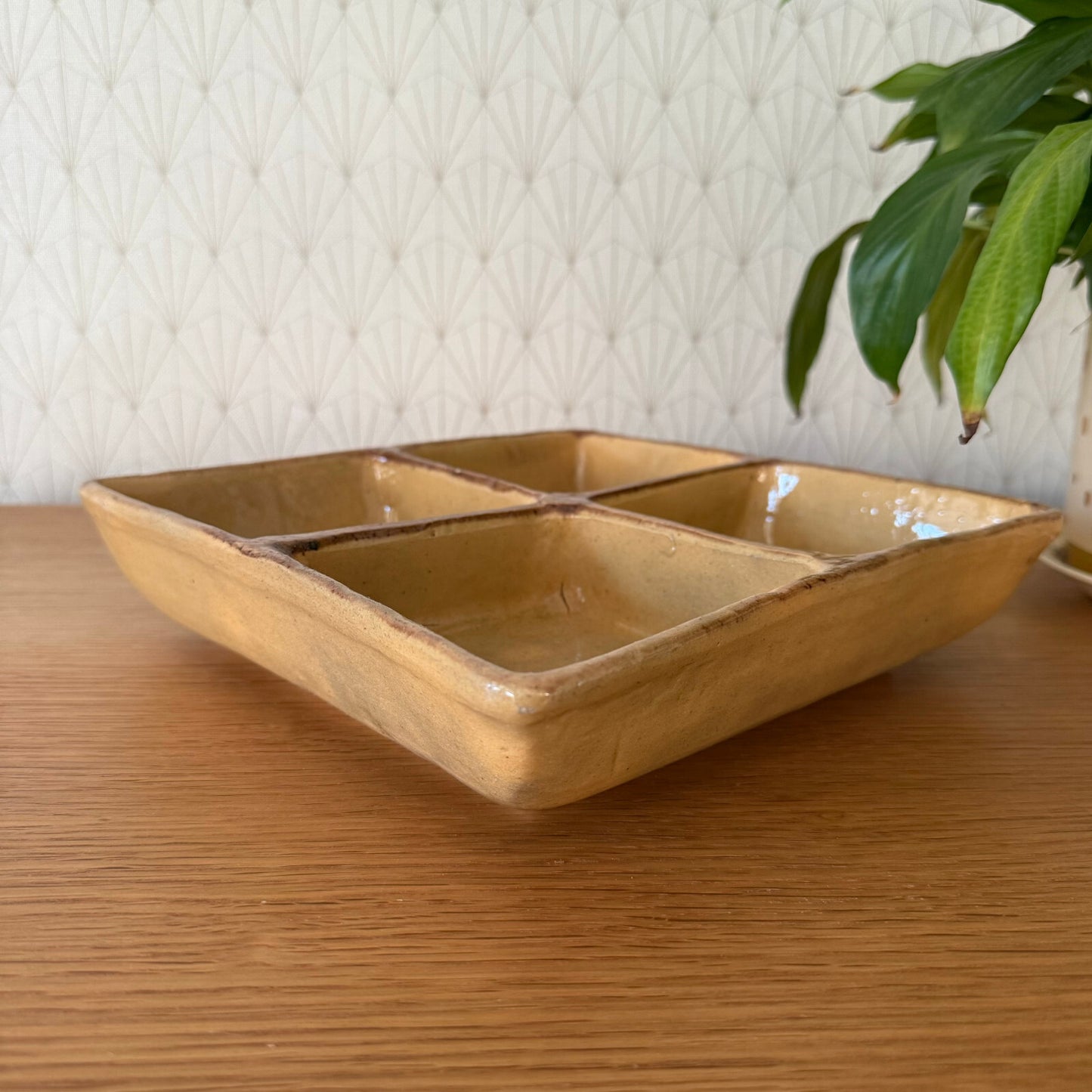 French Ceramic Divided Dish Vintage Yellow Appetizer Serving Bowl 0901257 Unbranded