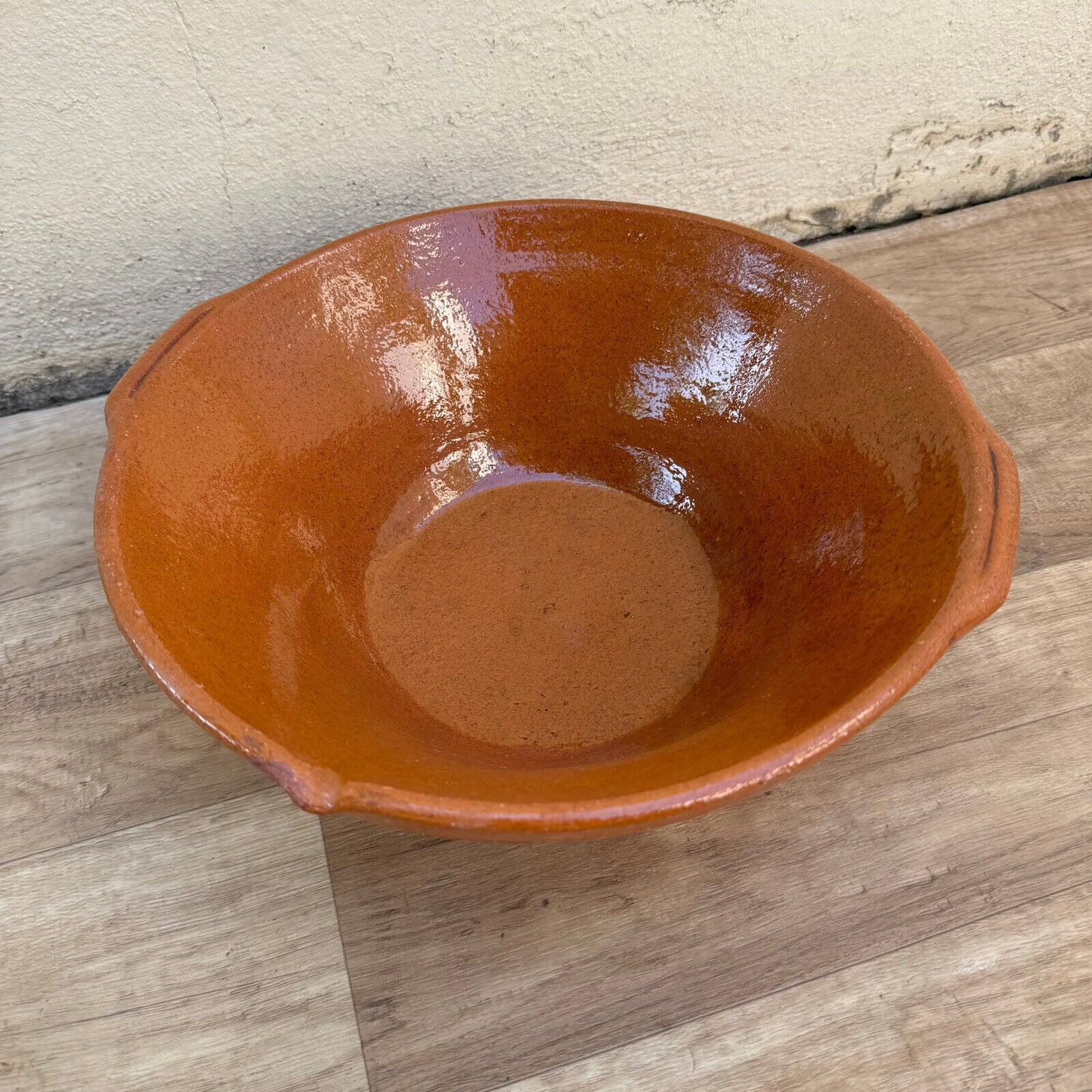 VINTAGE FRENCH GLAZED TERRACOTTA SALAD MIXING BOWL TERRINE TIAN 11 1/2" 2107246 - Fleamarketfrance