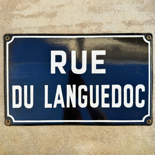 Vintage French Street Sign Rue du Languedoc Blue Enamel Plaque 13042427 Fleamarketfrance