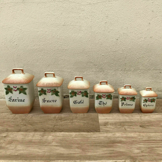 French Kitchen Canisters Ceramic Storage Set Vintage 1900s 09041810 Fleamarketfrance