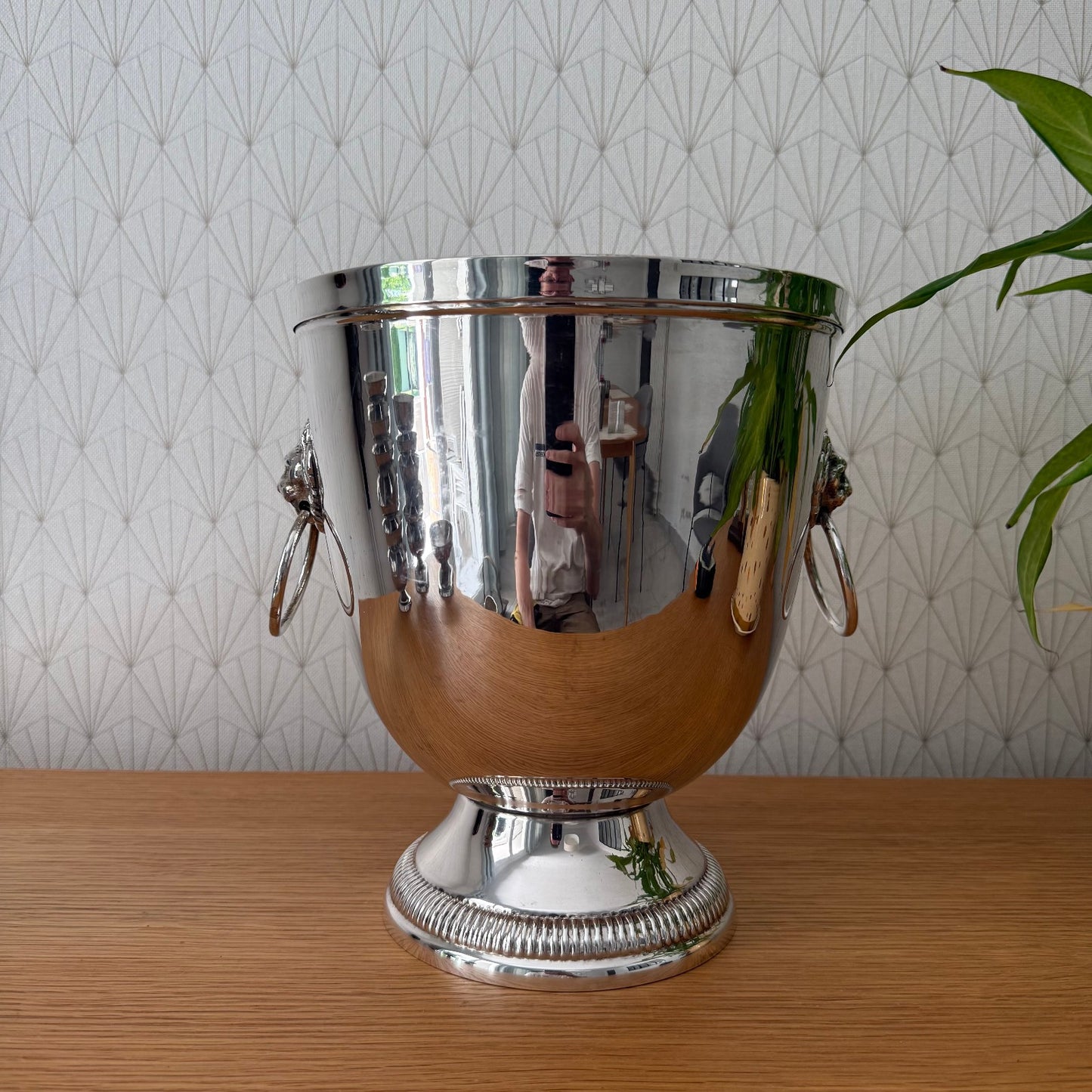 Vintage French Champagne Silverplate Ice Bucket Cooler Lion Handles 0807253