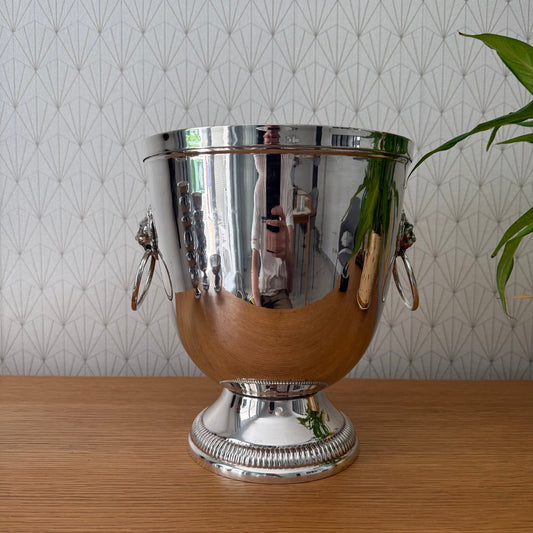 Vintage French Champagne Silverplate Ice Bucket Cooler Lion Handles 0807253