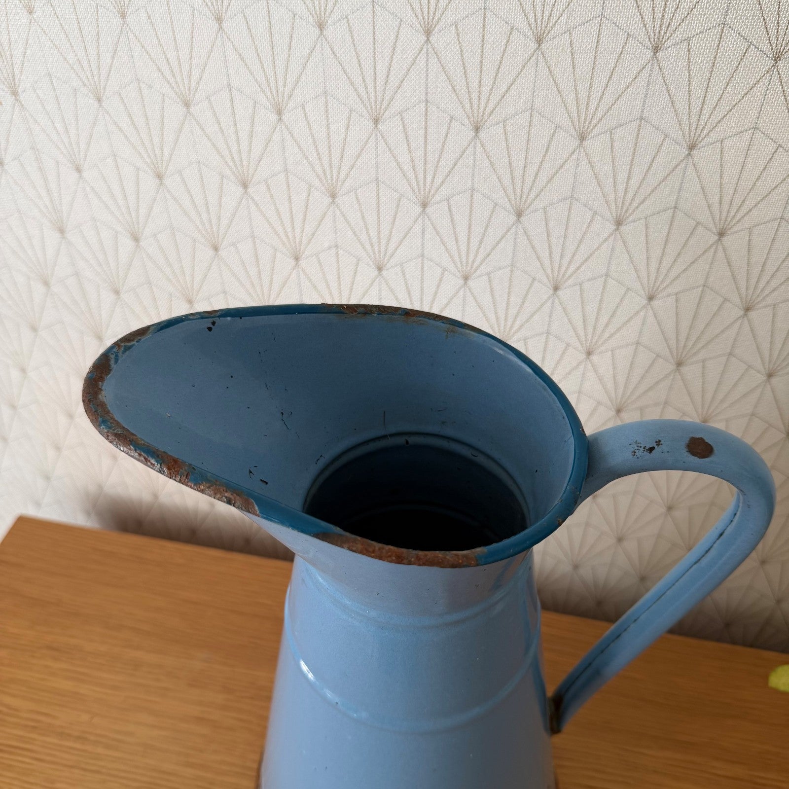 French Enamel Pitcher Vintage Blue Jug Water Enameled 07082611 Unbranded