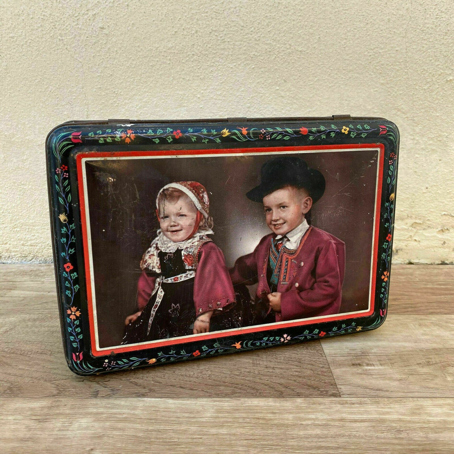 Vintage French Breton Biscuit Tin Children Folk Costumes Lithograph 1904206 Fleamarketfrance