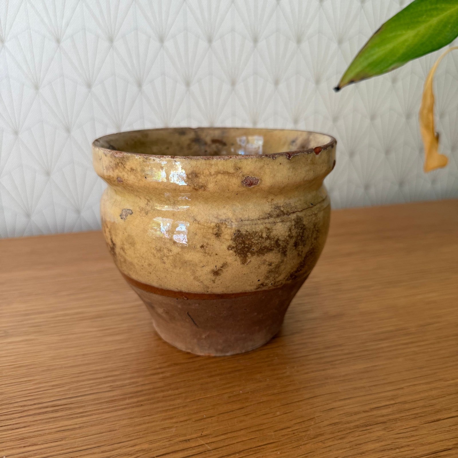 HANDMADE GLAZED YELLOW ANTIQUE FRENCH CONFIT JAM POT SMALL TERRACOTTA 0809254 Unmarked