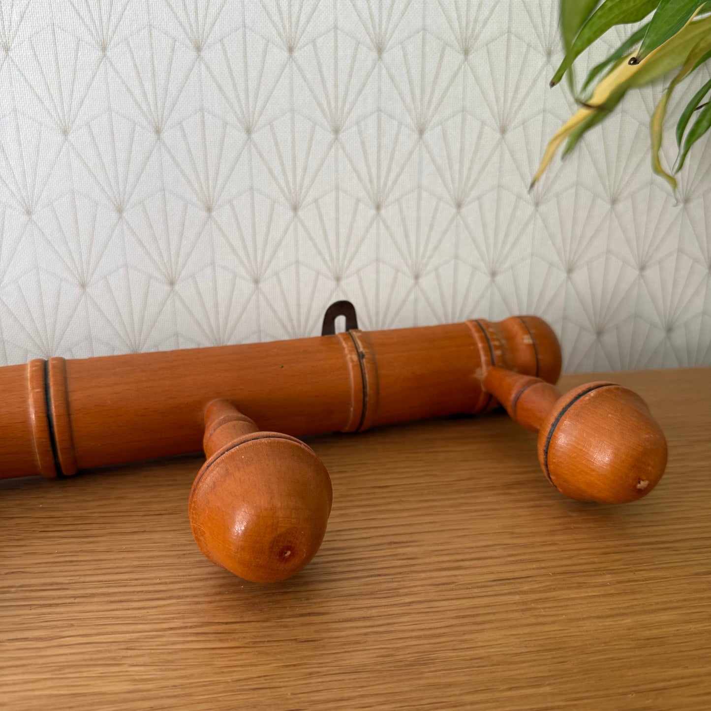 Antique Wooden French Coat Hook Hat 5 Pegs Hanger Faux Bamboo rack 03072510