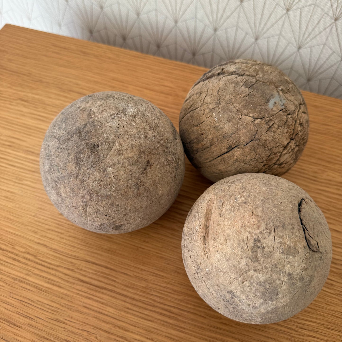 French Wooden Balls Antique Primitive Farmhouse Decor Set of 3 09022511 Unbranded
