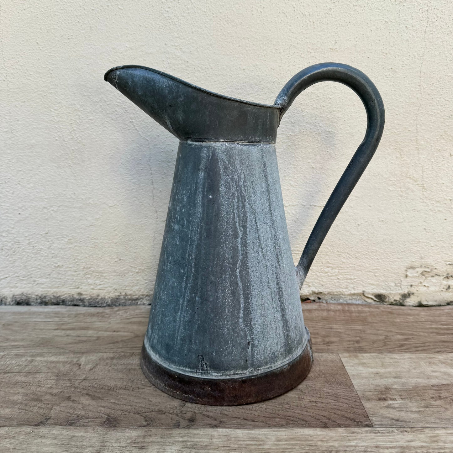 French Zinc Pitcher Vintage Galvanized Water Jug Garden Decor 11 3/4" 0510231 Fleamarketfrance