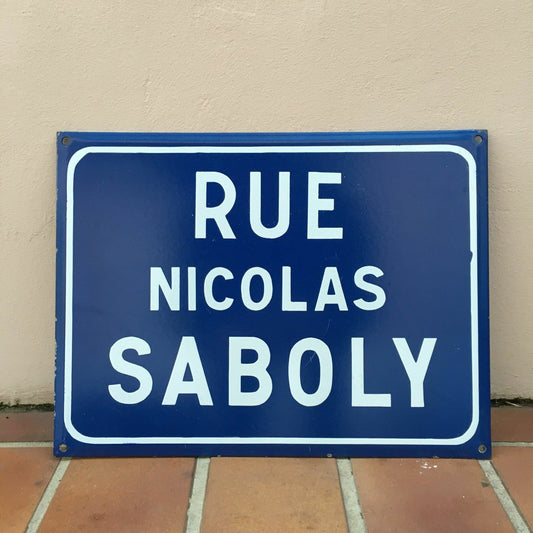 Vintage French Street Sign RUE NICOLAS SABOLY Blue Enamel Metal Plaque Fleamarketfrance