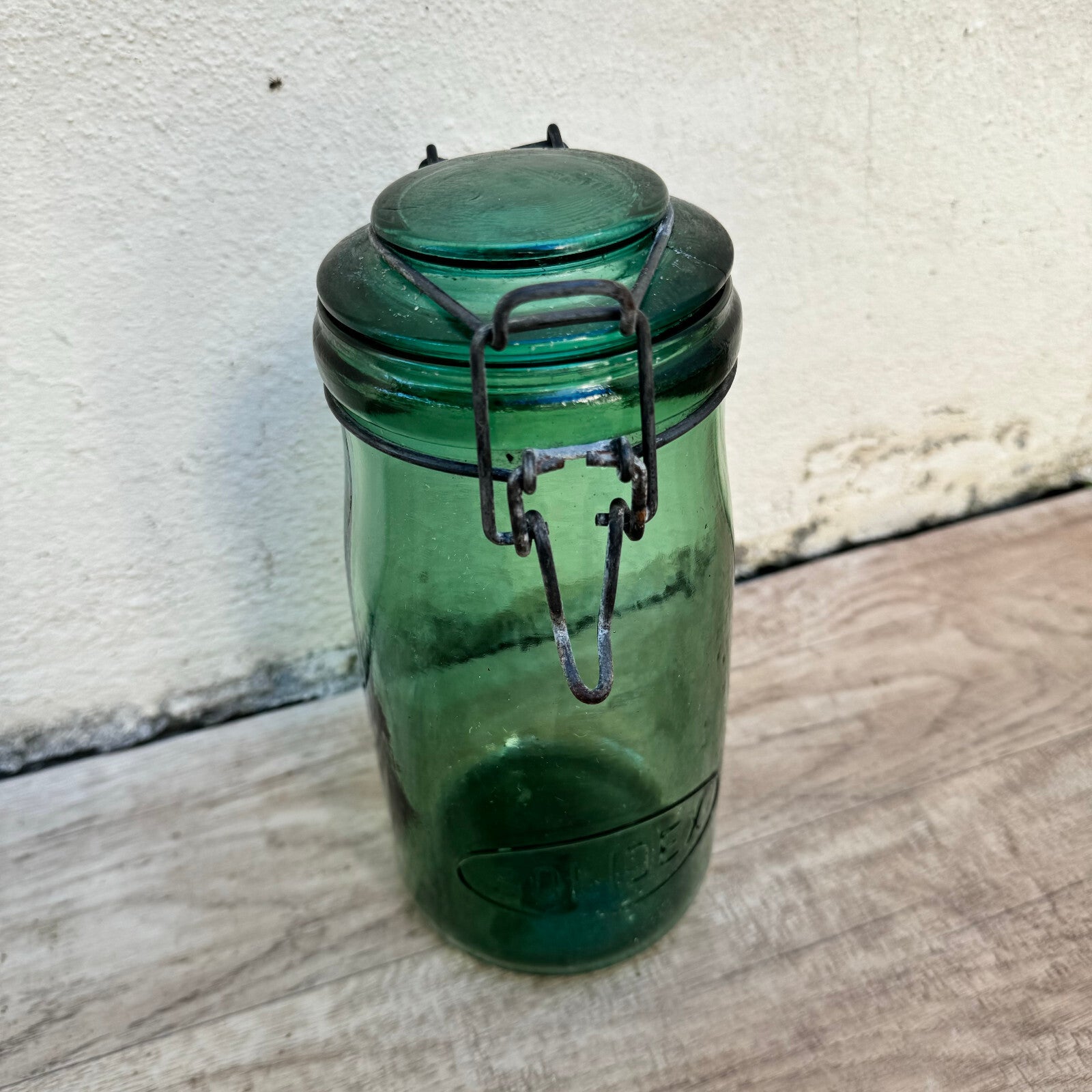 Vintage French Preserving Jar L'Ideal Green Glass Wire Bail 18102312 Fleamarketfrance