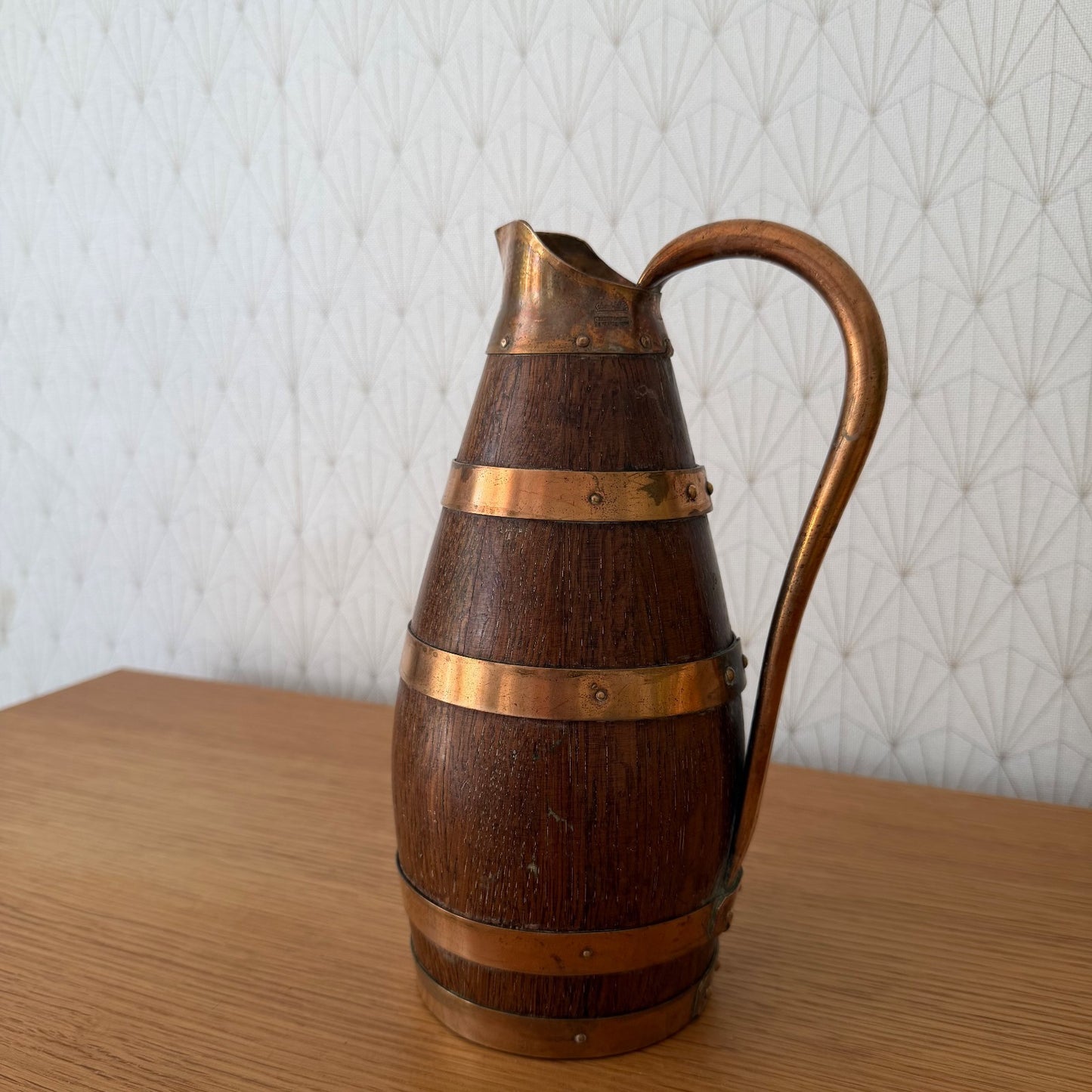 French Wooden Wine Pitcher Staved Wood Brass Bands Cider Jug 25cm 2805263 Fleamarketfrance