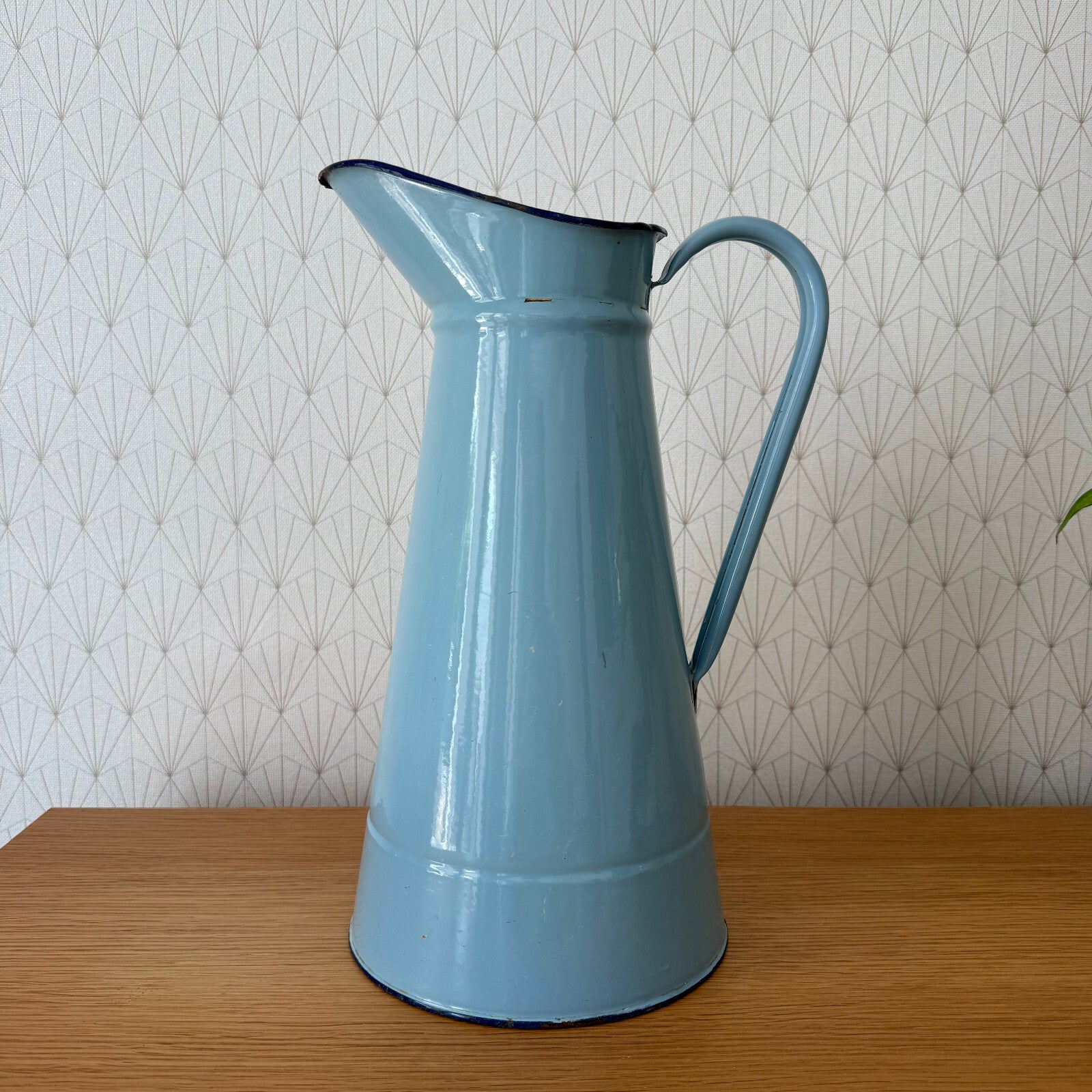 Vintage French Enamel pitcher jug water enameled blue 1206255 Fleamarketfrance