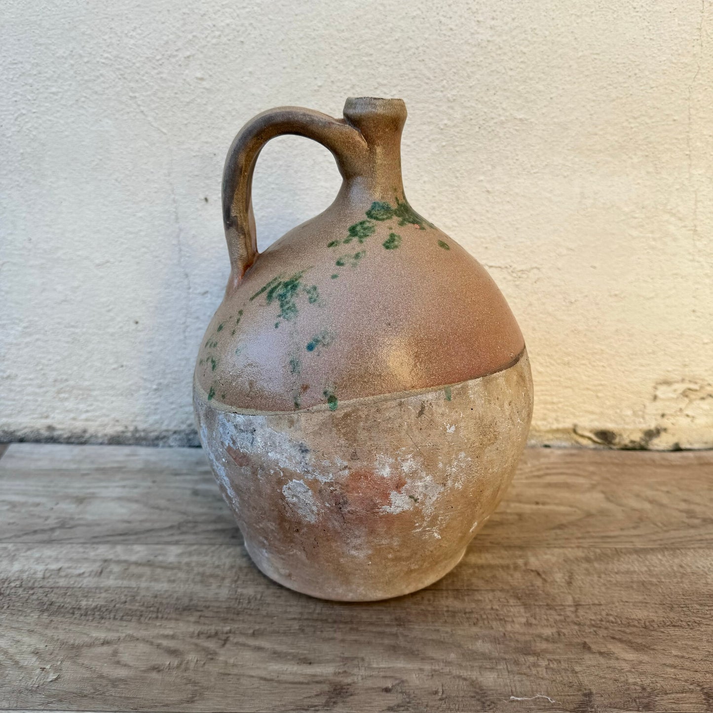 French Pottery Jug Vintage Terracotta Ceramic Pitcher Handle 24102310 Unmarked