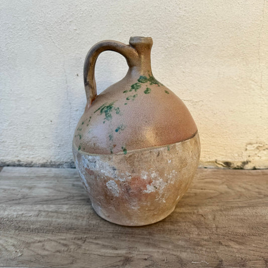 French Pottery Jug Vintage Terracotta Ceramic Pitcher Handle 24102310 Unmarked
