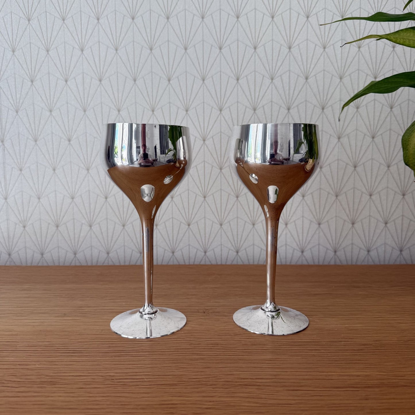 Vintage silver plated long stem Tulip wine Flutes set of 2 1807253