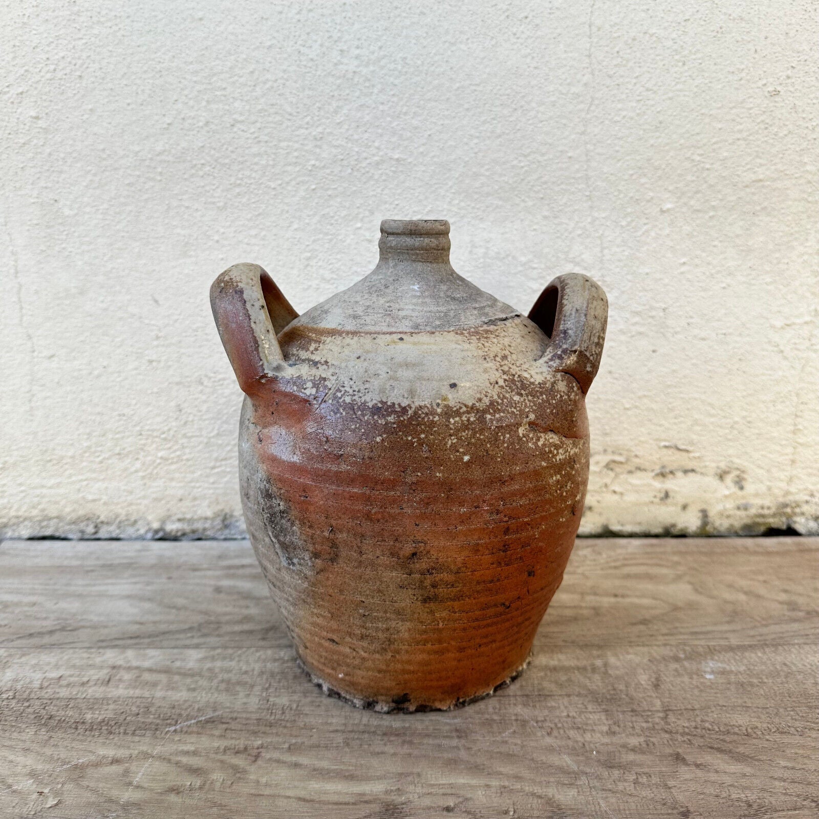 HANDMADE GLAZED BEIGE BROWN ANTIQUE FRENCH STONEWARE JUG AMPHORA 3011238 - Fleamarketfrance