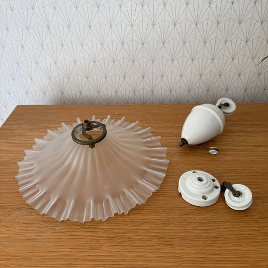 Vintage French Pendant Light Shade Opaline Art Deco Porcelain 2608253