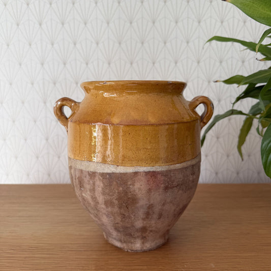 RARE 8 1/2" HANDMADE GLAZED TERRA COTTA ANTIQUE FRENCH CONFIT POT VASE 1101254 - Fleamarketfrance