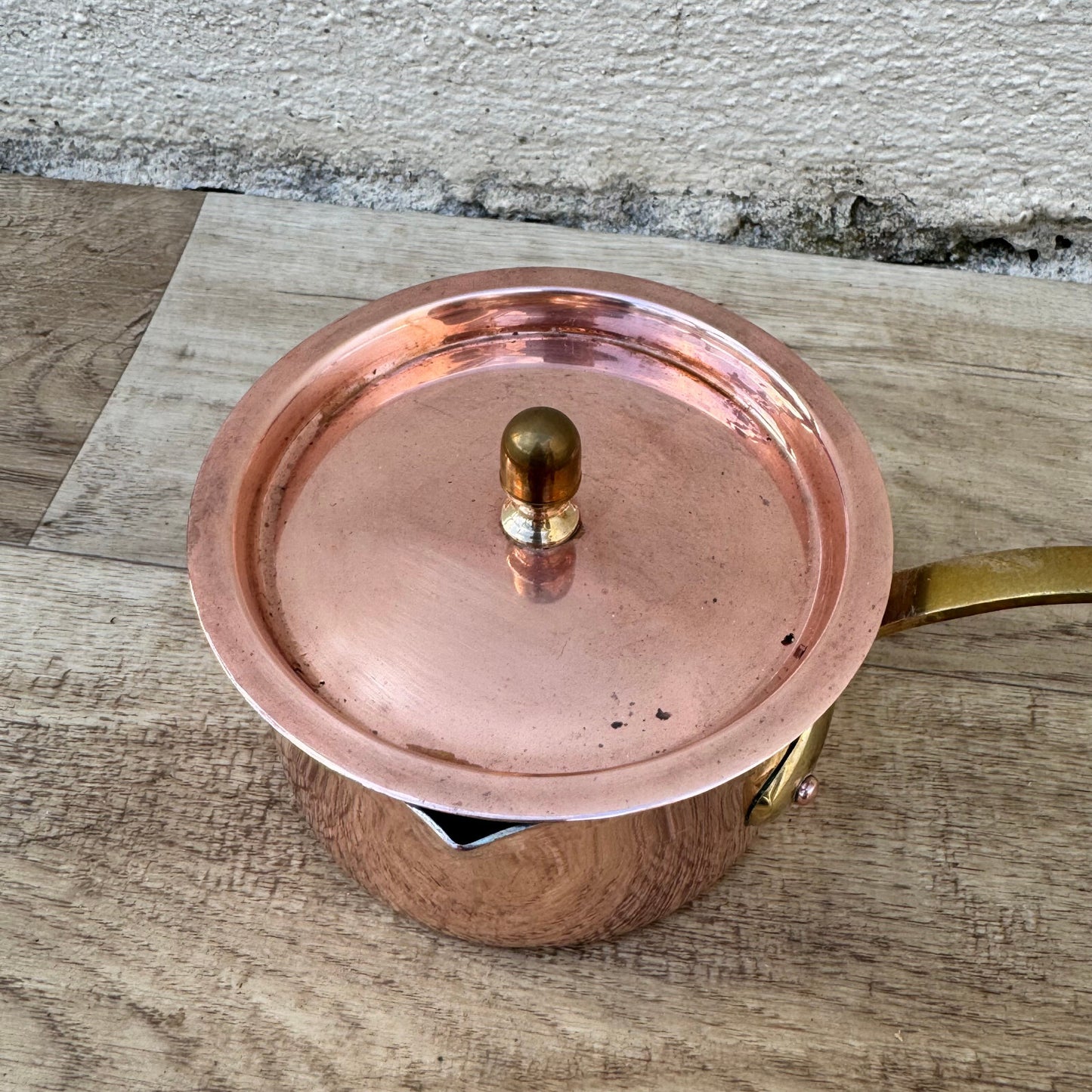 Villedieu Copper Saucepan Brass Handle French Vintage Cookware 0105242 Unbranded