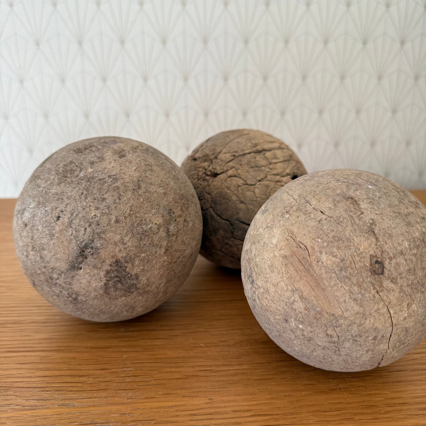 French Wooden Balls Antique Primitive Farmhouse Decor Set of 3 09022511 Unbranded