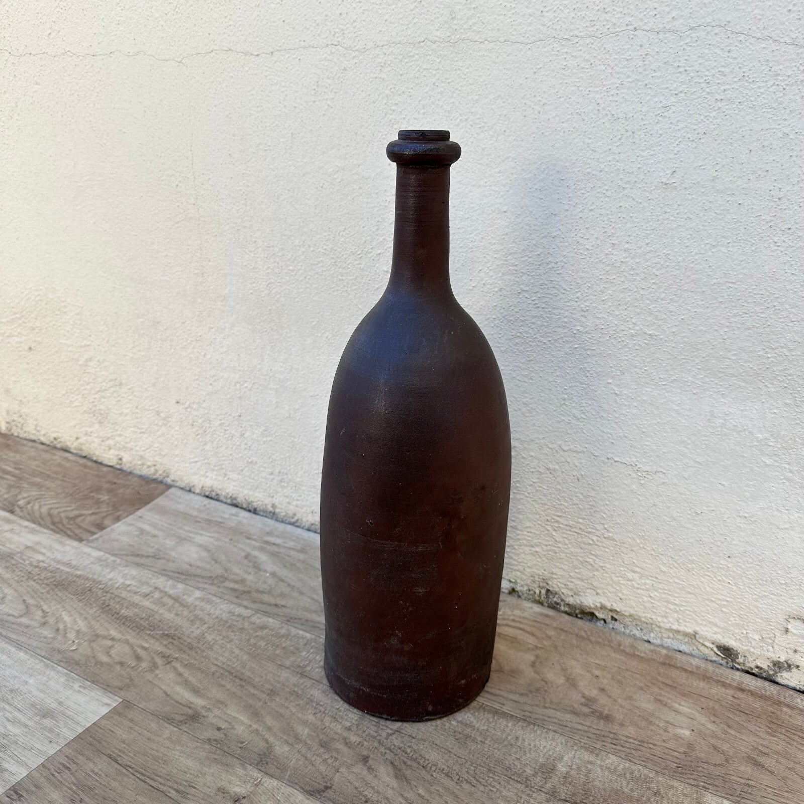 Vintage French Stoneware Bottle Wine Spirit Dark Brown Ceramic 14¾" 0706233 Unmarked
