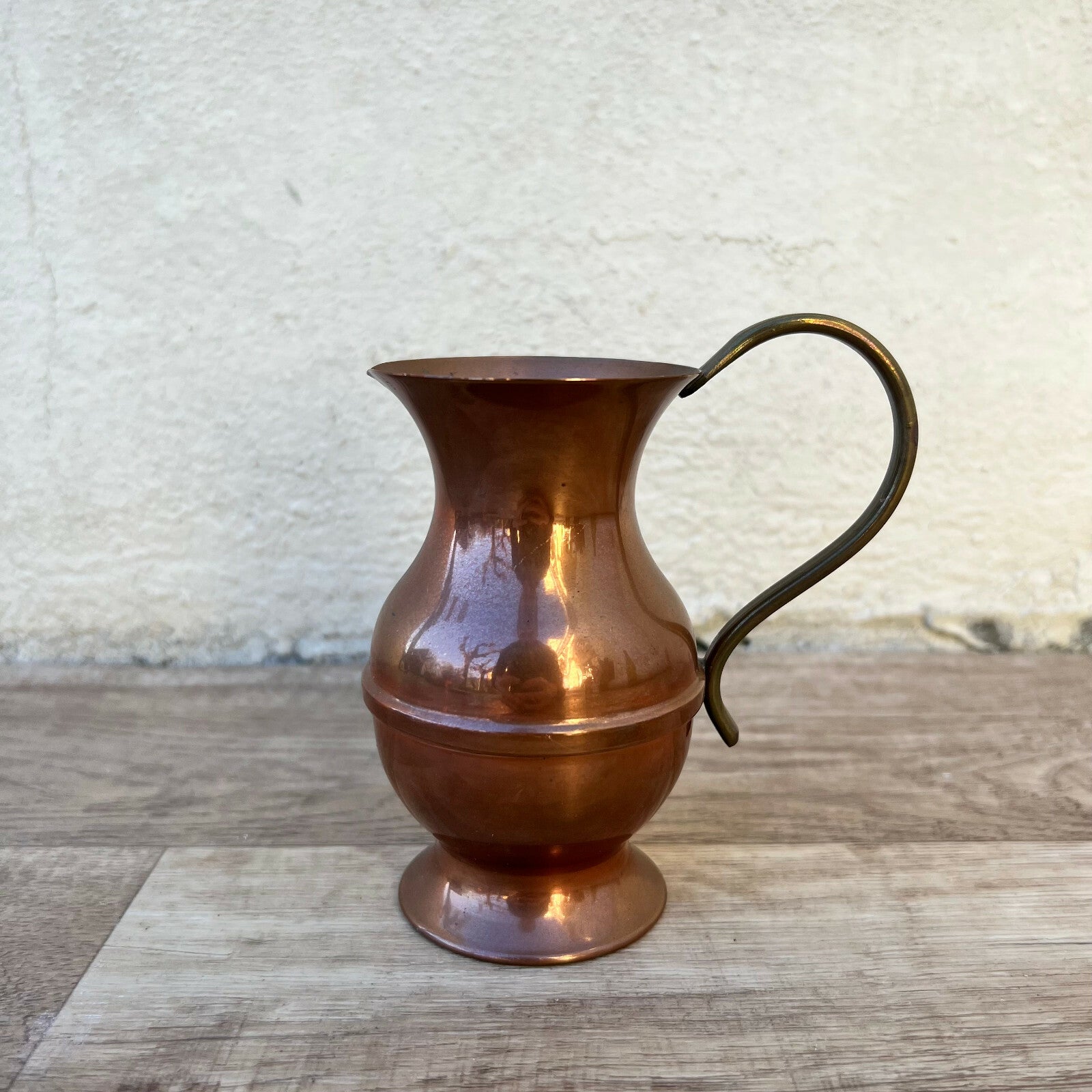 French Copper Pitcher Villedieu Vintage Brass Handle Small Jug 1203224 Villedieu